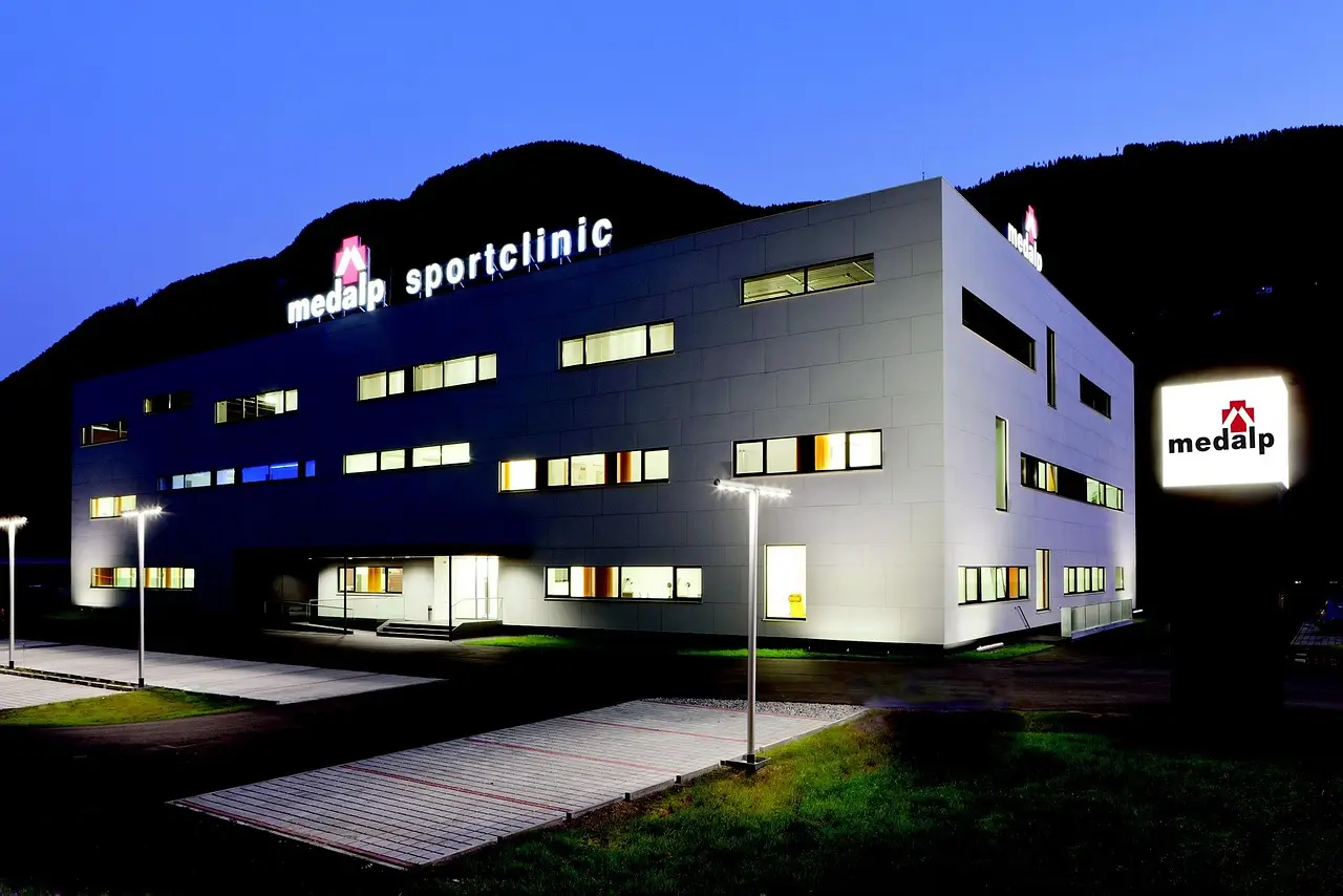 clinic, medalp, building, architecture, illuminated, night shot, tyrol, clinic, clinic, clinic, clinic, clinic